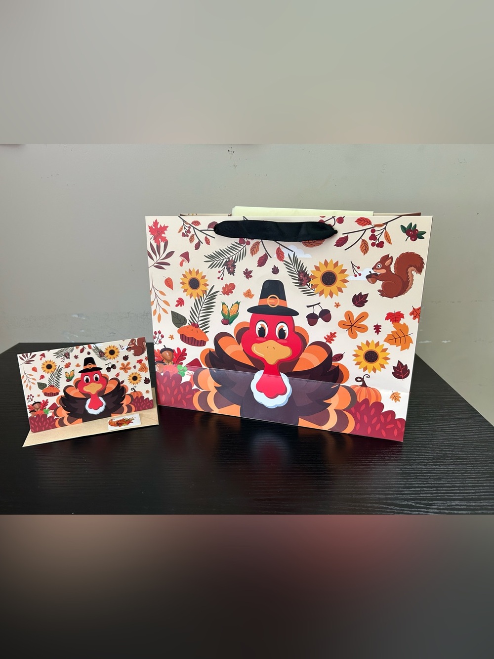 Festive Turkey Gift Bag and Card with tissue paper and 2 stickers 10 for $10